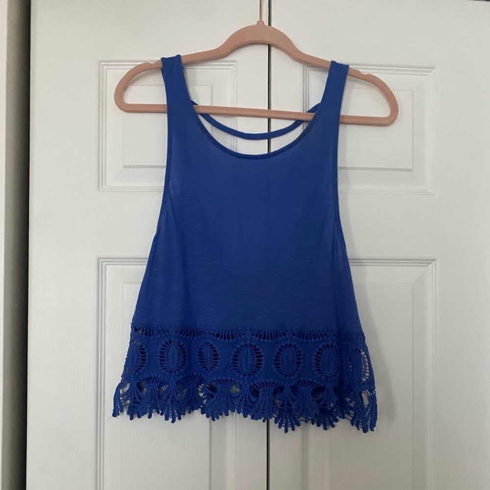 Altar'd State Royal Blue Tank Top with Lace Hem